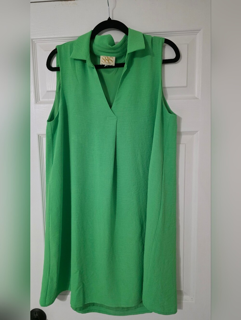 SSYS Sleeveless Green Collared V-Neck Women's Dress